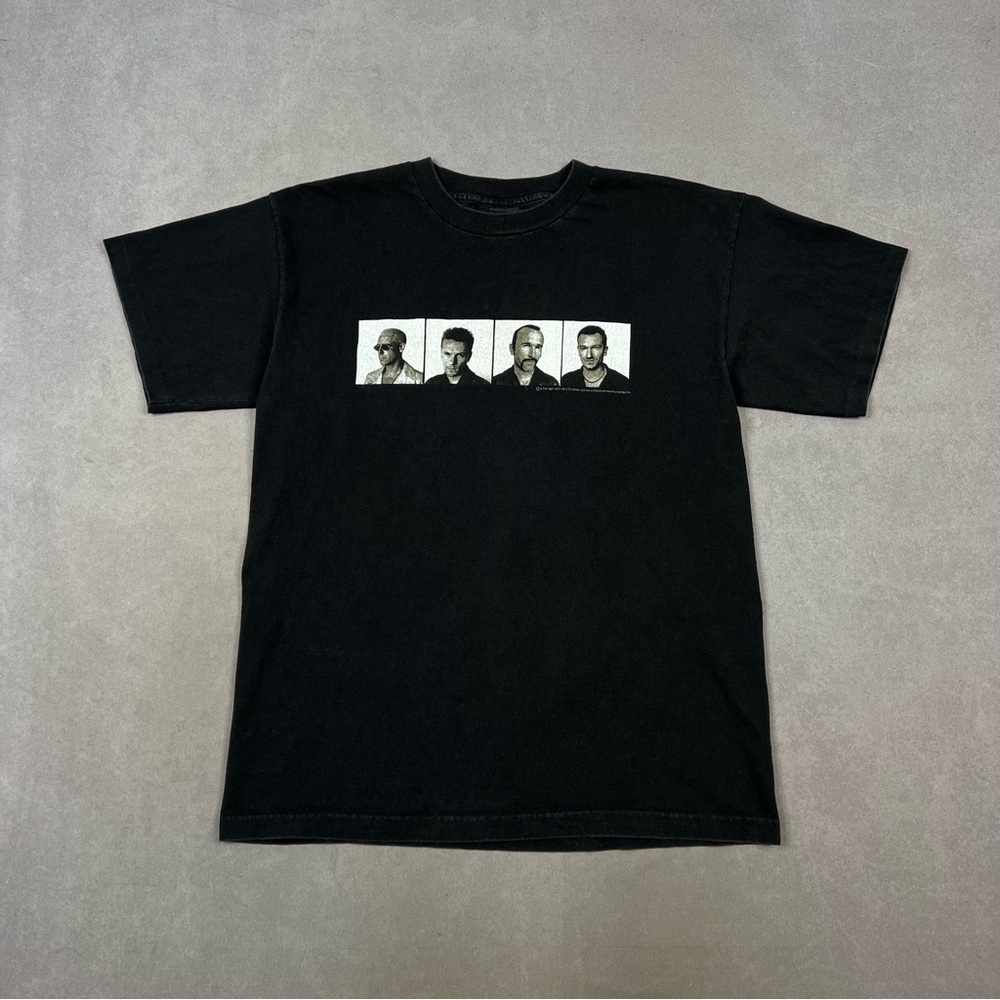 Vintage U2 POP MART Tour Black Short Sleeve Tee with Graphic Design